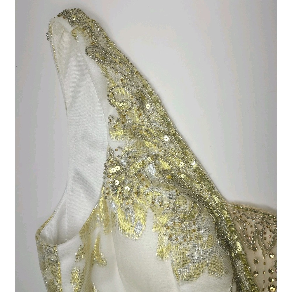 Sue Wong Nocturne Silk Gold Foil Embellished Cocktail Dress Sz 12 Beaded Prom - Picture 7 of 11